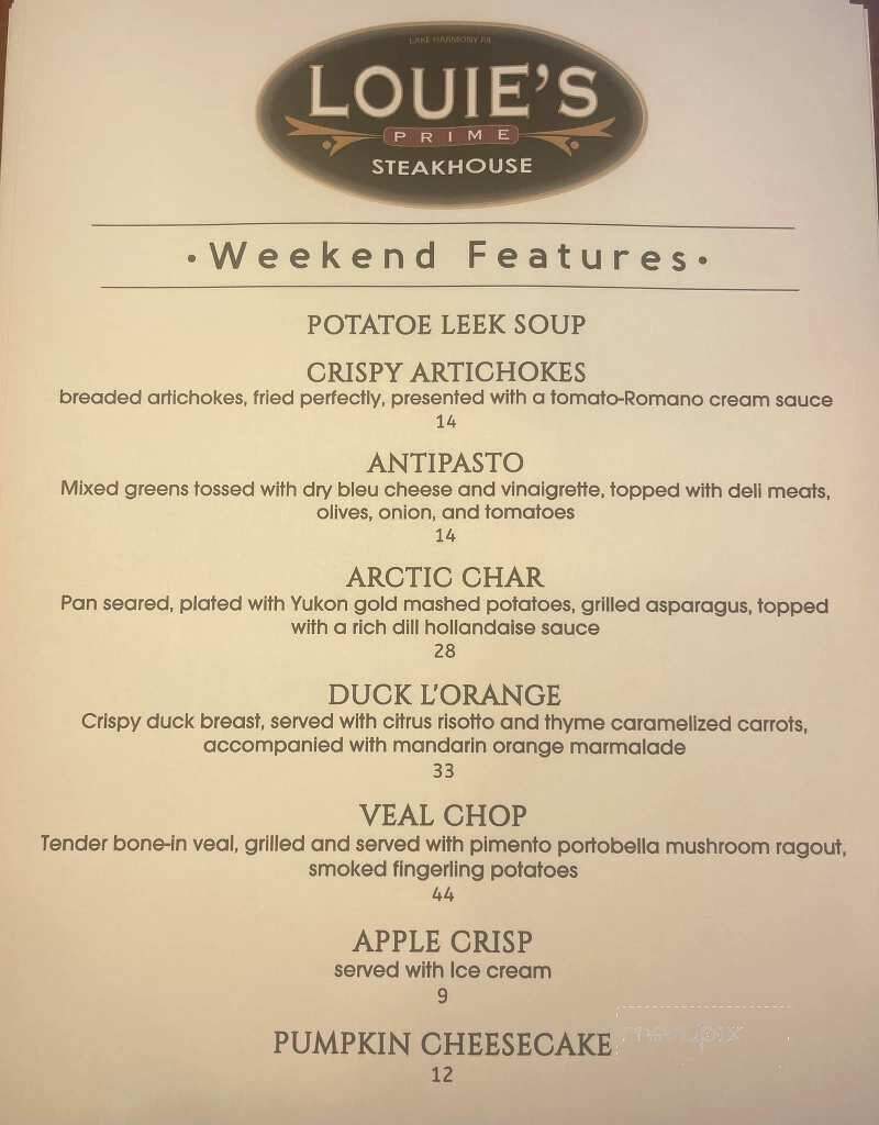 Louie's Prime Steakhouse - Lake Harmony, PA menu_pic