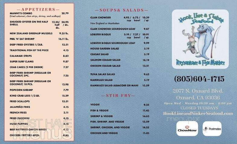 Hook Line & Sinker Seafood - Oxnard, CA menu_pic