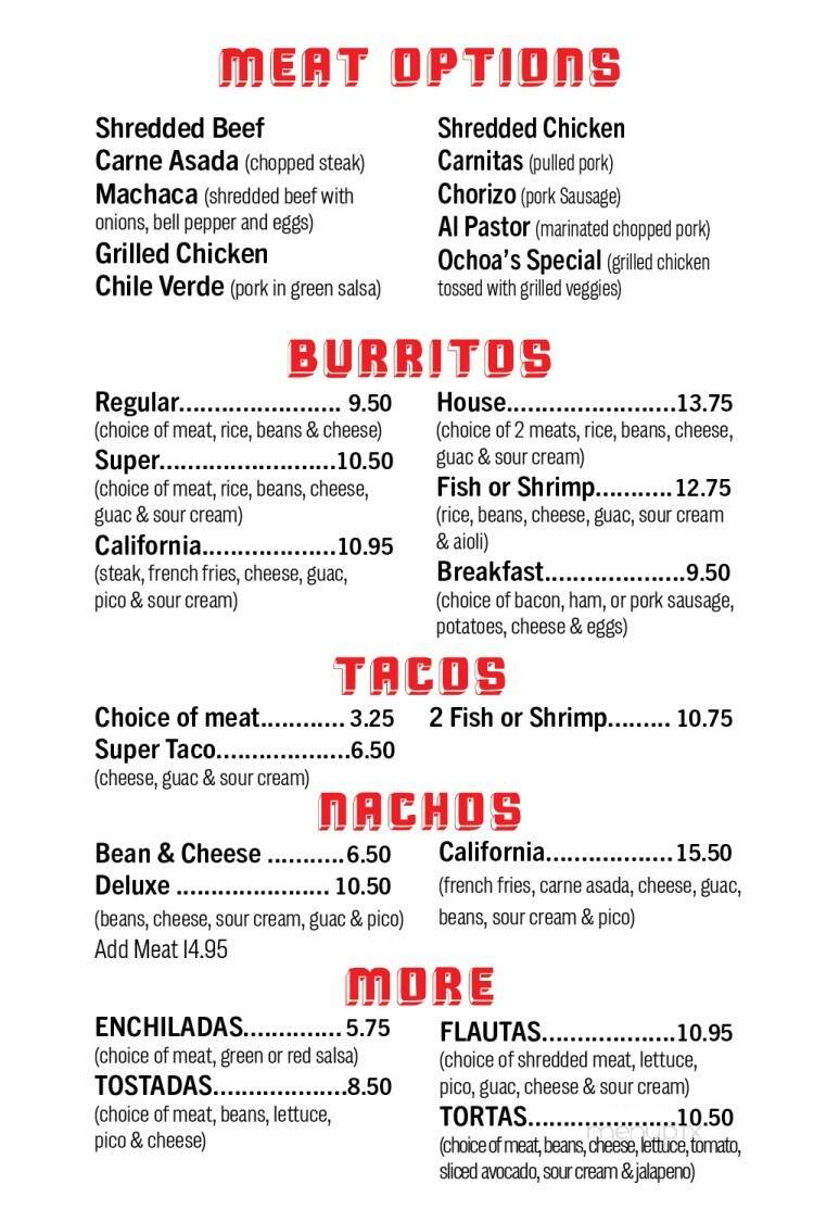 Ochoa's Mexican Restaurant - Sebastopol, CA menu_pic