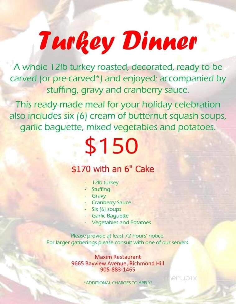 Maxim Bakery & Restaurant - Richmond Hill, ON menu_pic
