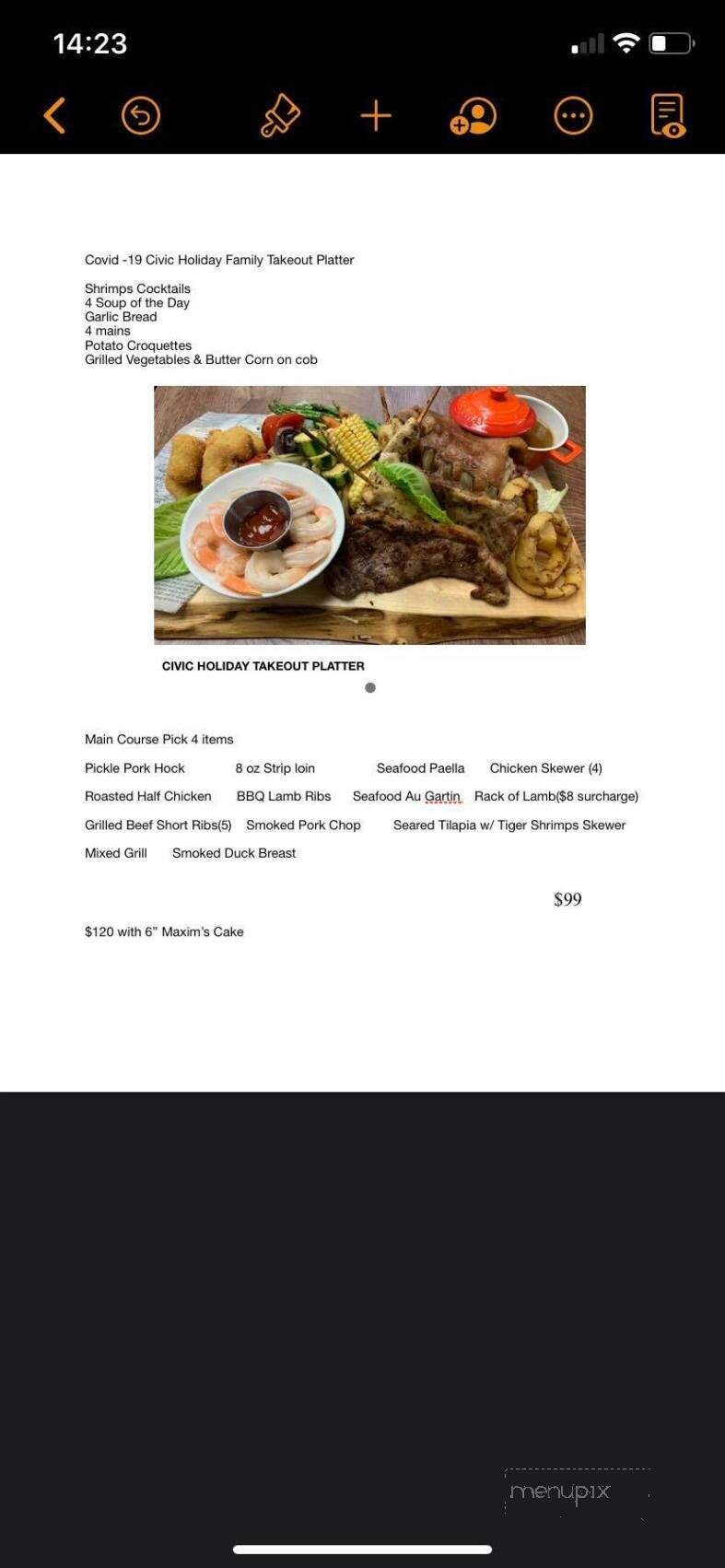 Maxim Bakery & Restaurant - Richmond Hill, ON menu_pic