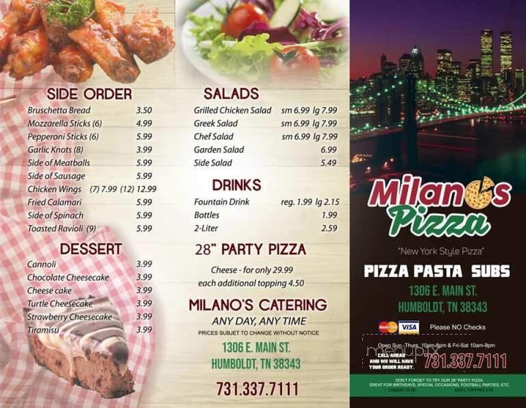Milano's Pizza & Pasta - Humboldt, TN menu_pic