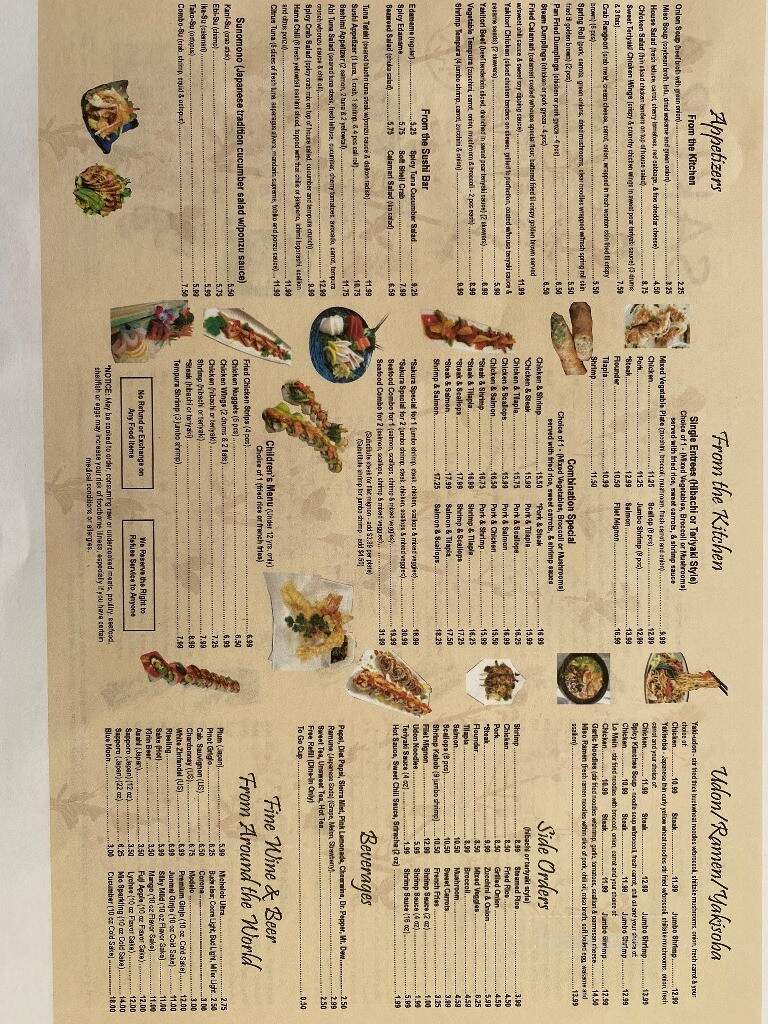 Sakura Japanese Restaurant & Sushi Bar - Statesville, NC menu_pic