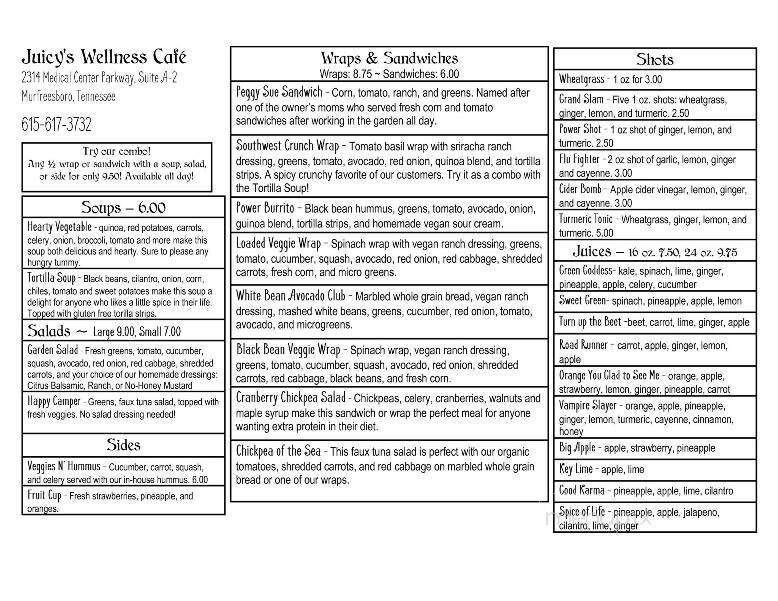 Juicy's Wellness Cafe - Murfreesboro, TN menu_pic