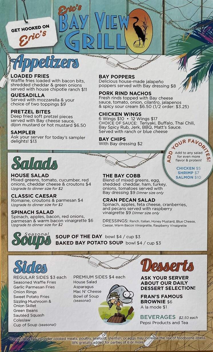 Eric's Bay View Grill - Aurora, IN menu_pic