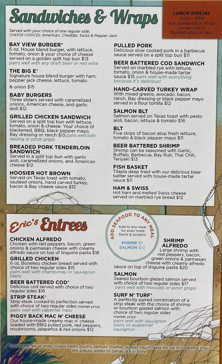 Eric's Bay View Grill - Aurora, IN menu_pic