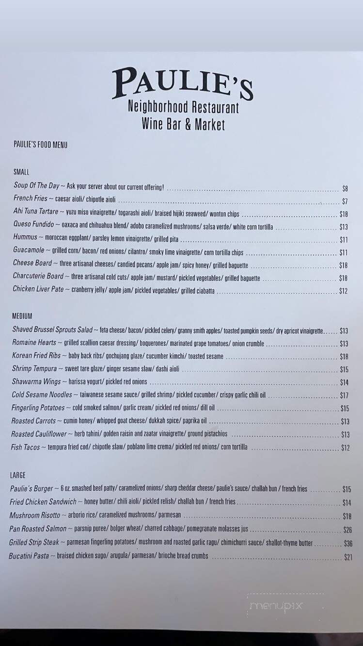 Paulie's Neighborhood Restaurant - Glenview, IL menu_pic
