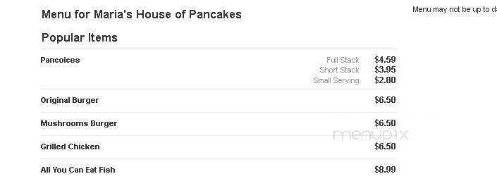 Maria's House Of Pancakes - Kendallville, IN menu_pic