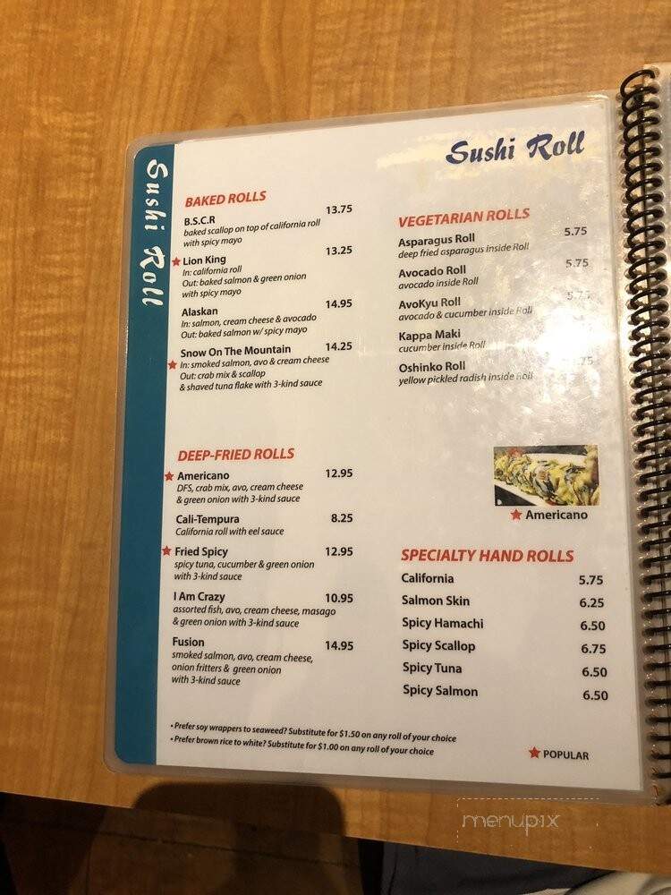 Menu of Kenzo Sushi in Yuba City CA 95993