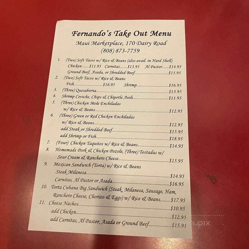 Fernandos - Kahului, HI menu_pic
