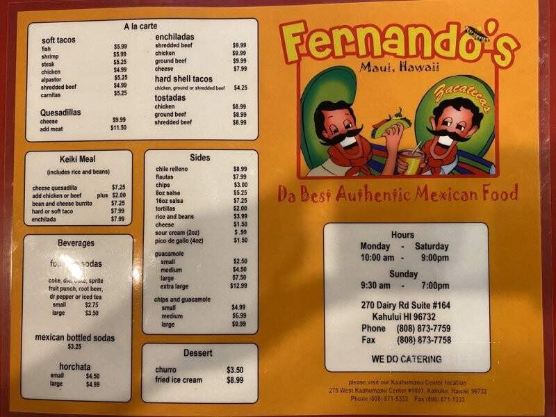 Fernandos - Kahului, HI menu_pic