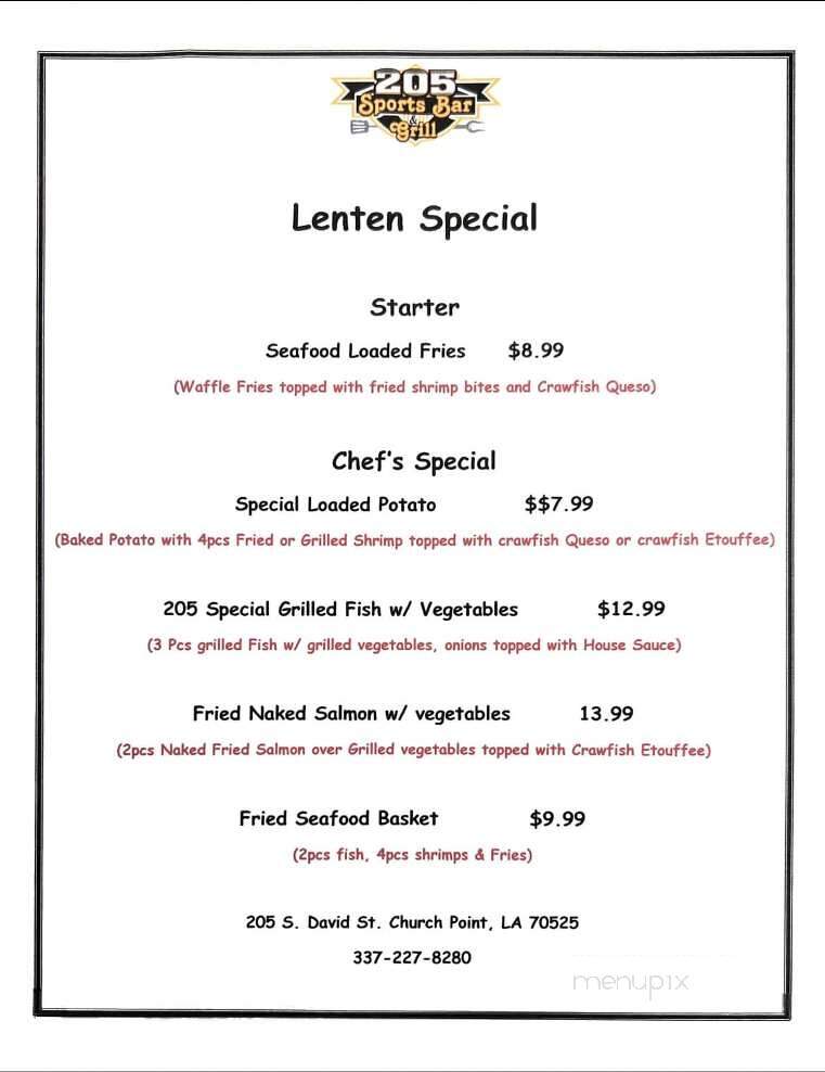 205 Tavern - Church Point, LA menu_pic