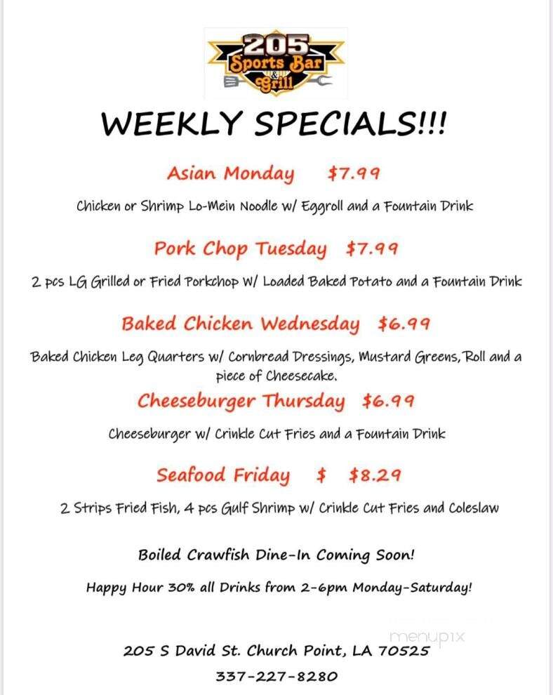 205 Tavern - Church Point, LA menu_pic