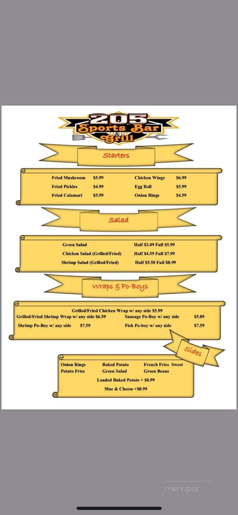 205 Tavern - Church Point, LA menu_pic
