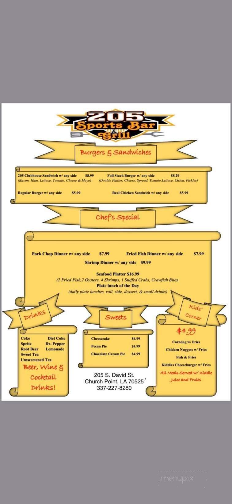 205 Tavern - Church Point, LA menu_pic