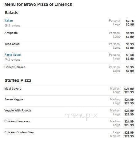 Bravo Pizza Of Limerick - Limerick, PA menu_pic