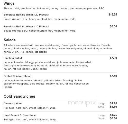 D & J Sandwich Shop - Reading, PA menu_pic