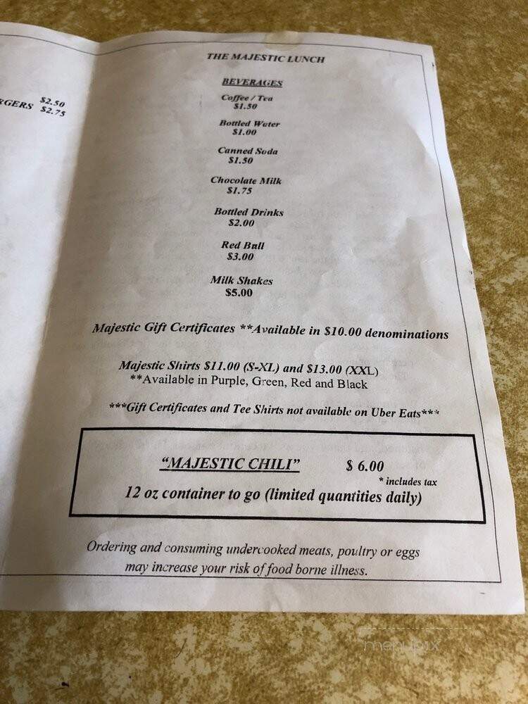 Majestic Lunch - Pittston, PA menu_pic
