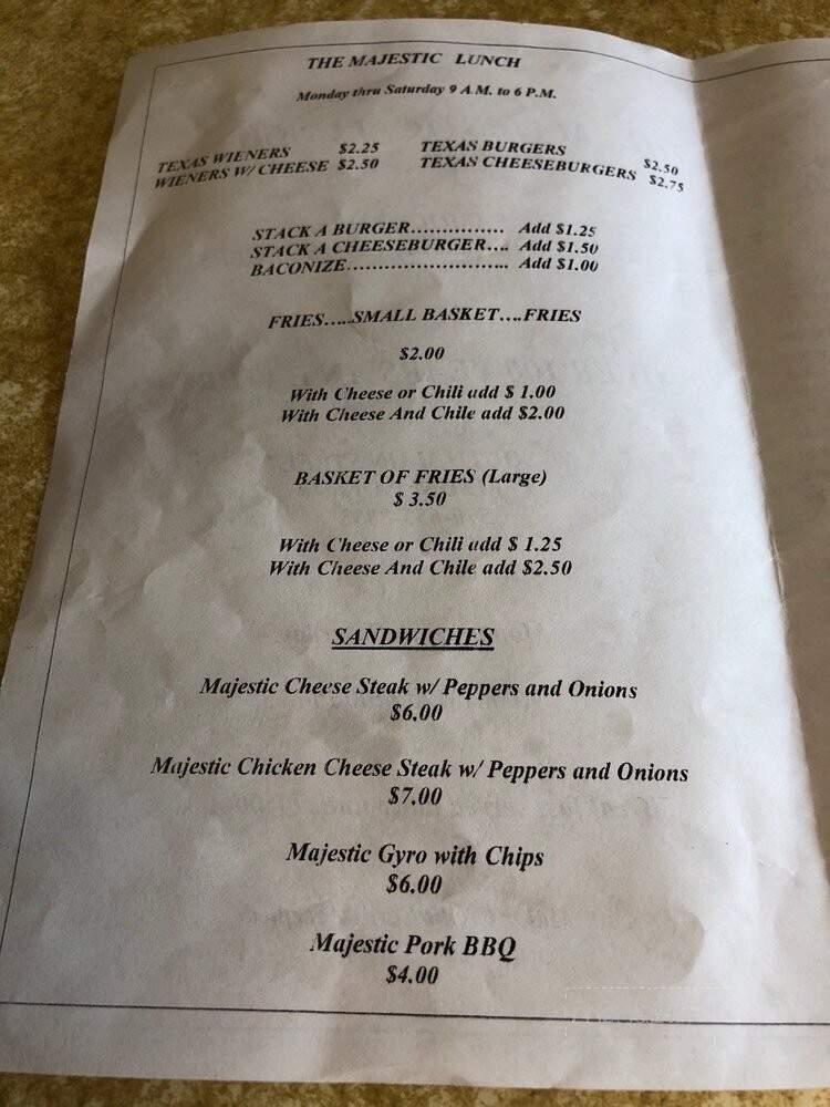 Majestic Lunch - Pittston, PA menu_pic