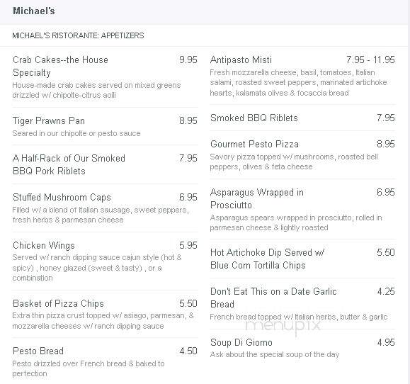 Michael's Ristorante Italiano - Moraga, CA menu_pic