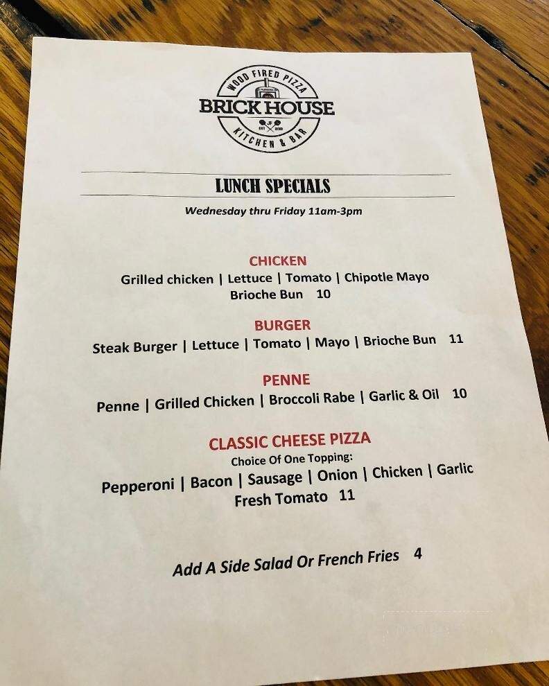 Brick House Wood Fired Pizza Kitchen & Bar - Ridgefield, CT menu_pic
