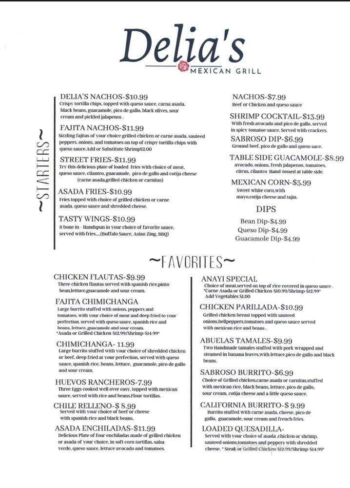 Delia's Mexican Grill - Columbia, MO menu_pic
