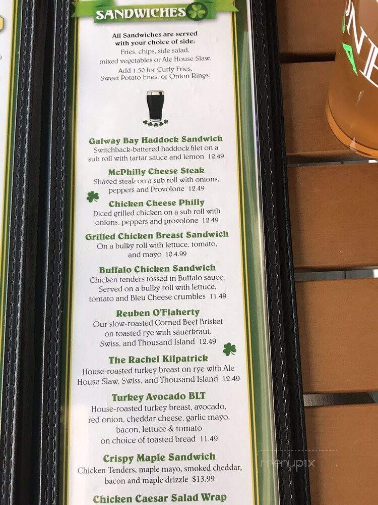 McGillicuddy's Irish Pub - Waterbury, VT menu_pic