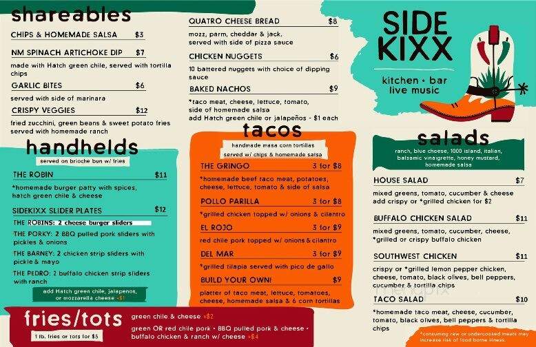 Sidekixx - Truth or Consequences, NM menu_pic