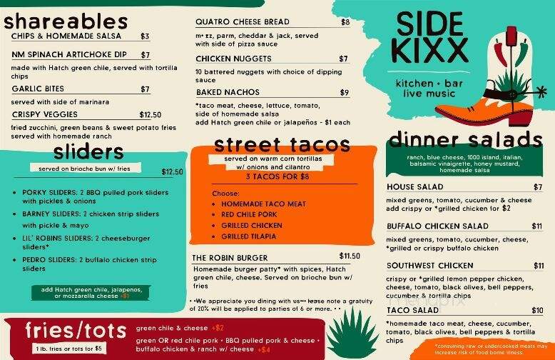 Sidekixx - Truth or Consequences, NM menu_pic