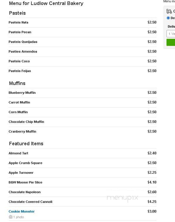 Ludlow Central Bakery - Ludlow, MA menu_pic