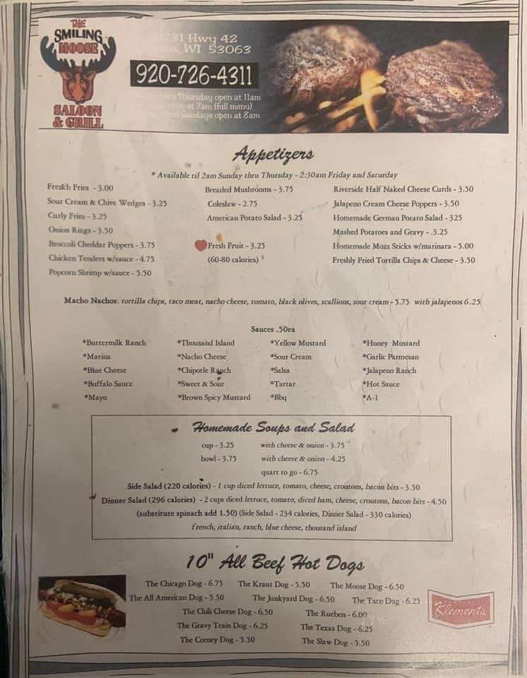 Smiling Moose Saloon & Grill - Newton, WI menu_pic