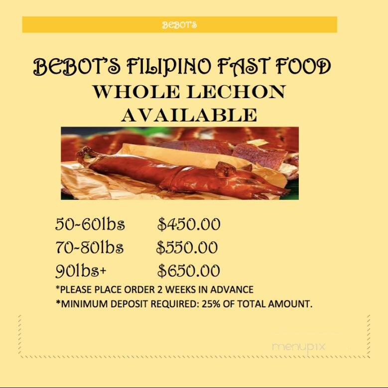 Bebot Fastfood Restaurant - Waipahu, HI menu_pic