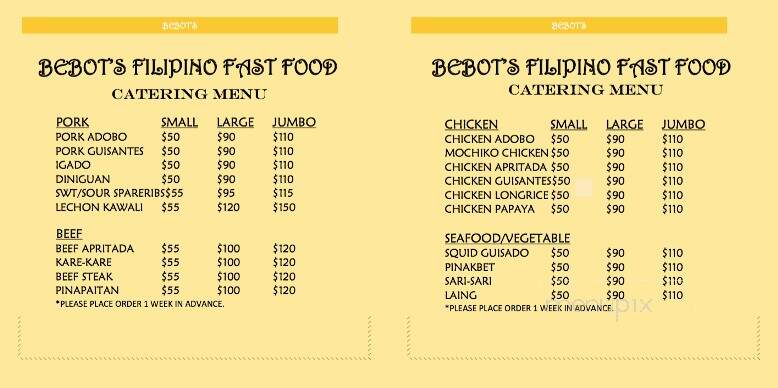 Bebot Fastfood Restaurant - Waipahu, HI menu_pic