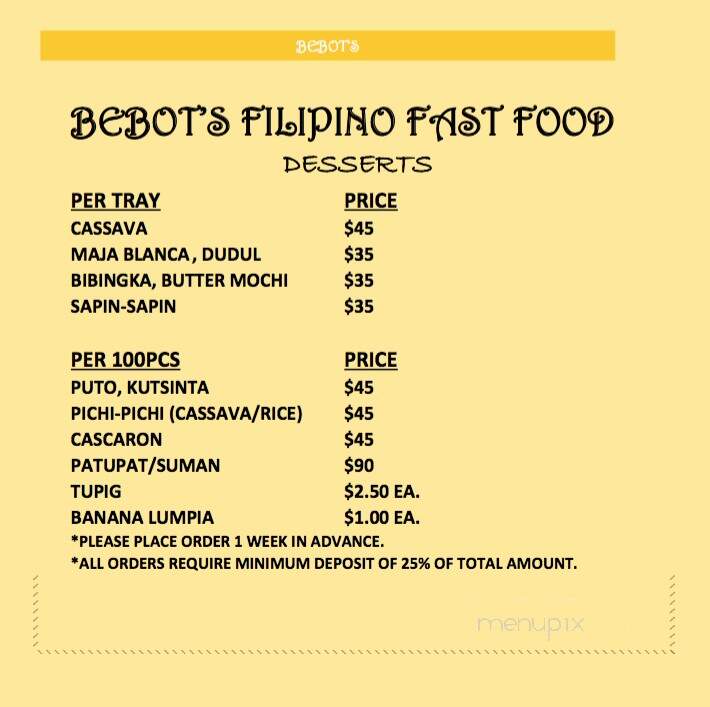 Bebot Fastfood Restaurant - Waipahu, HI menu_pic