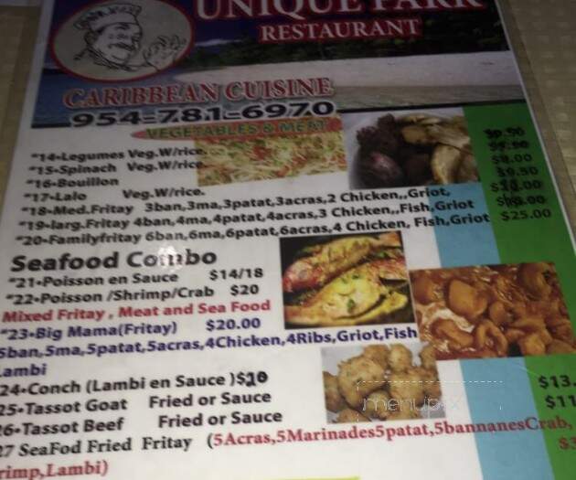 Unique Park Restaurant - Pompano Beach, FL menu_pic