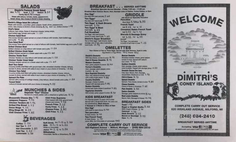Dimitri's Coney Island - Milford, MI menu_pic