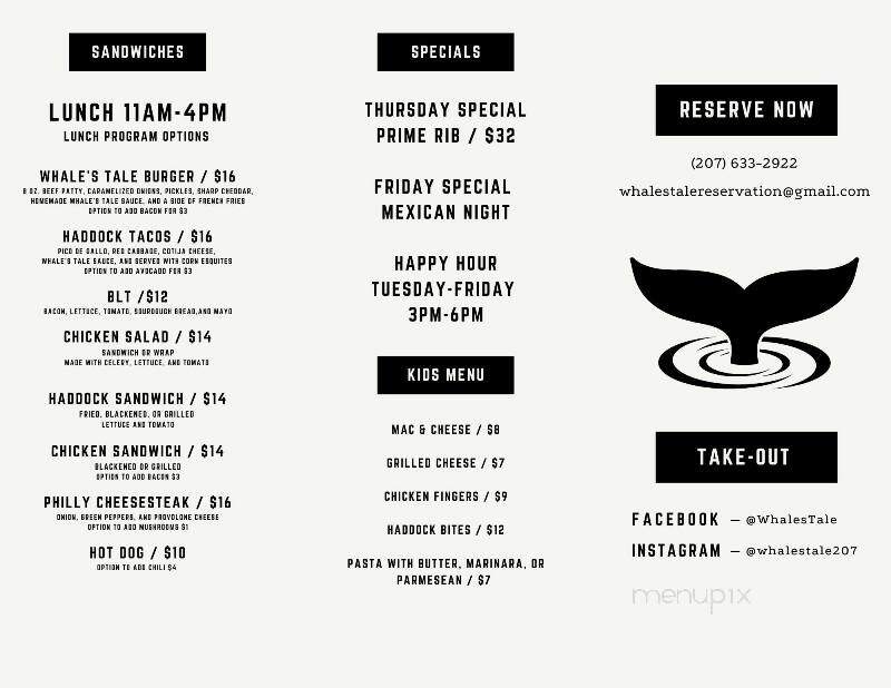 Whales Tale - Boothbay Harbor, ME menu_pic