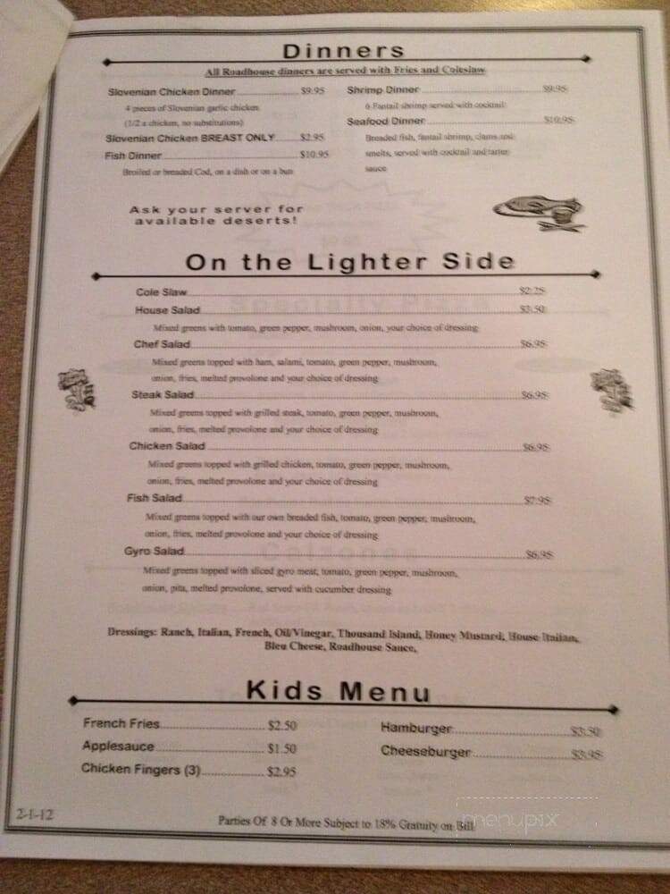 Bavington Inn - Burgettstown, PA menu_pic