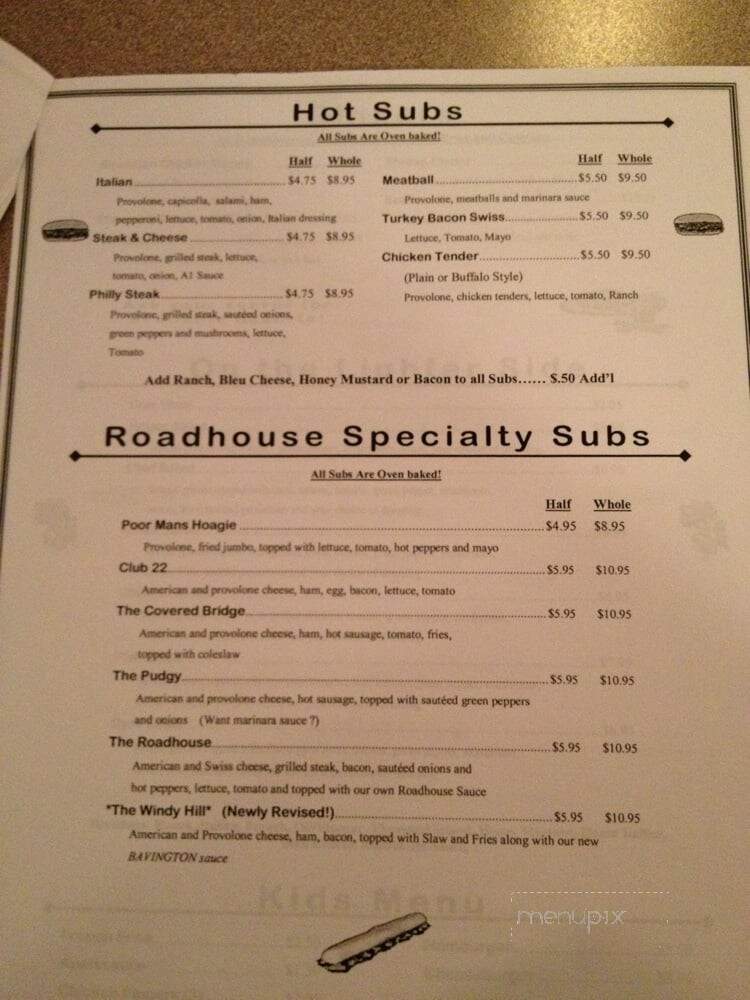 Bavington Inn - Burgettstown, PA menu_pic