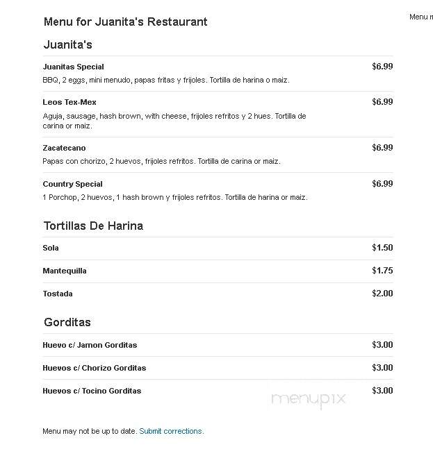 Juanita's Restaurant - Brownsville, TX menu_pic