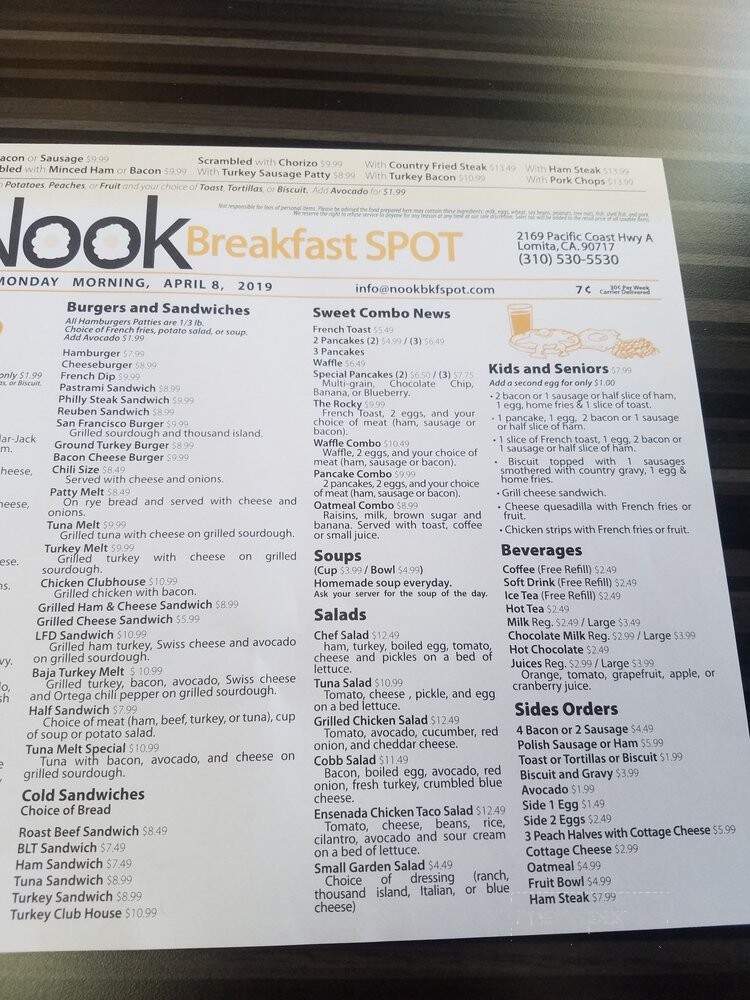 The Nook Breakfast Spot - Lomita, CA menu_pic