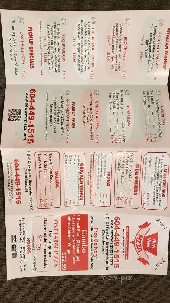 New West Pizza - New Westminster, BC menu_pic