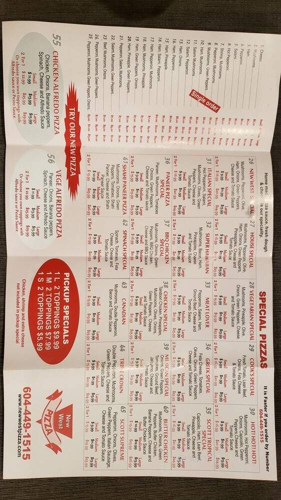 New West Pizza - New Westminster, BC menu_pic