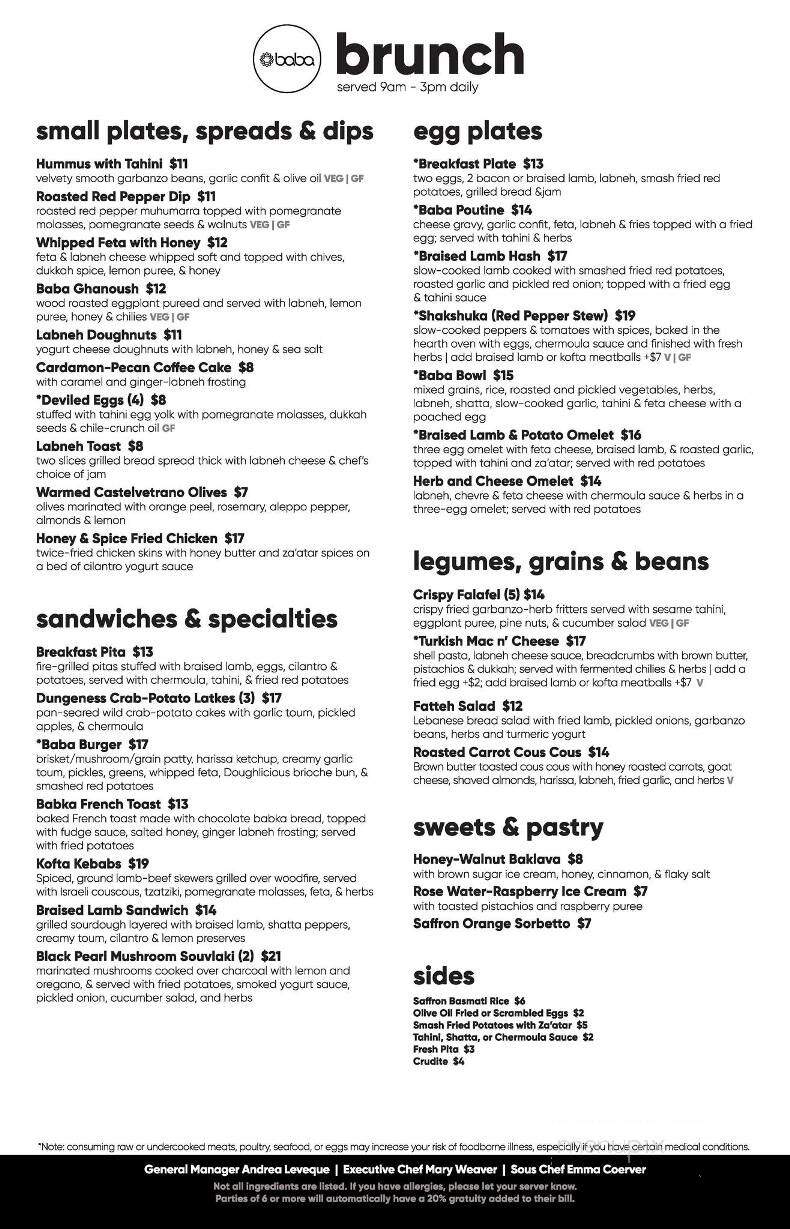 Baba Restaurant - Spokane, WA menu_pic