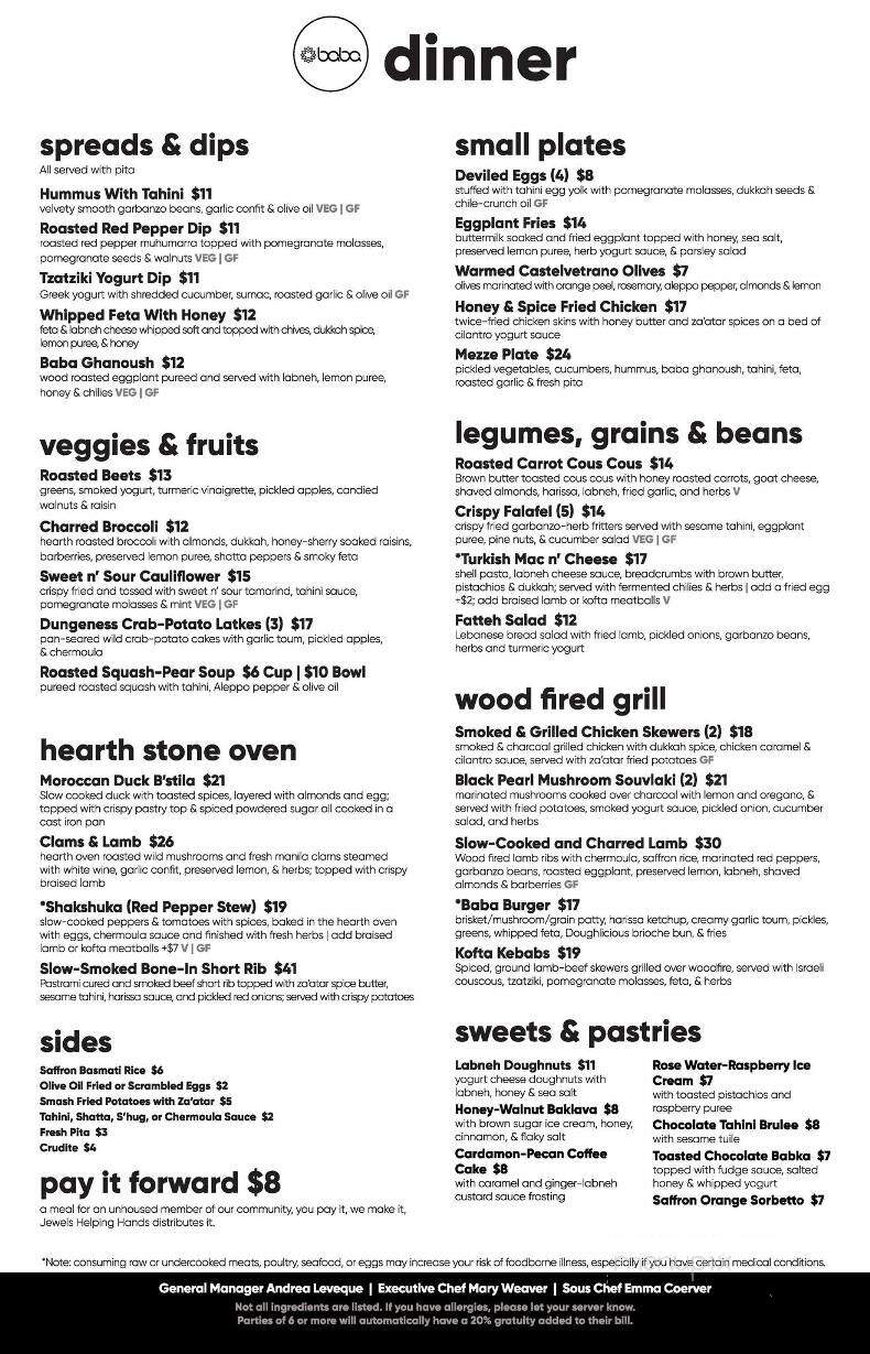 Baba Restaurant - Spokane, WA menu_pic