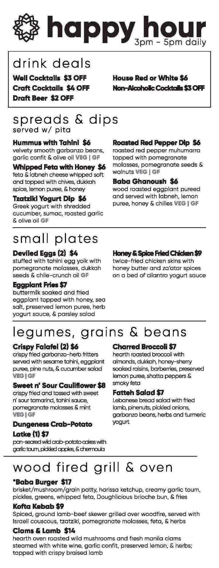 Baba Restaurant - Spokane, WA menu_pic