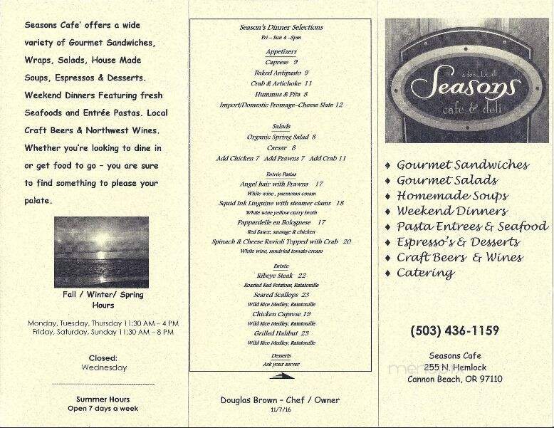 Seasons Cafe - Cannon Beach, OR menu_pic