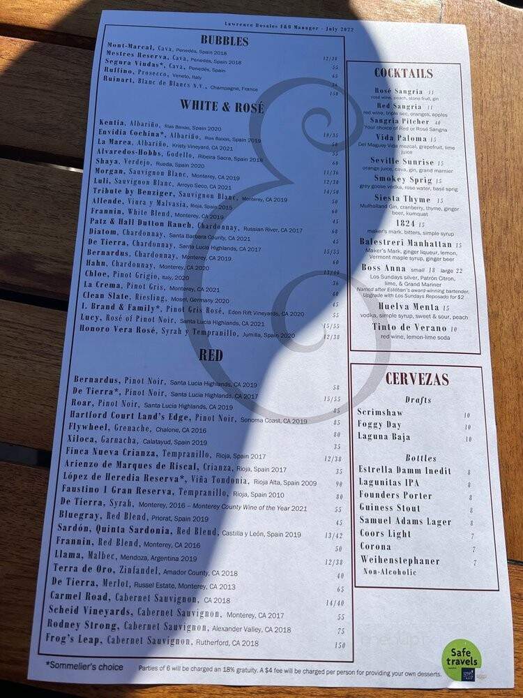 Esteban Restaurant at the Casa Munras Hotel - Monterey, CA menu_pic