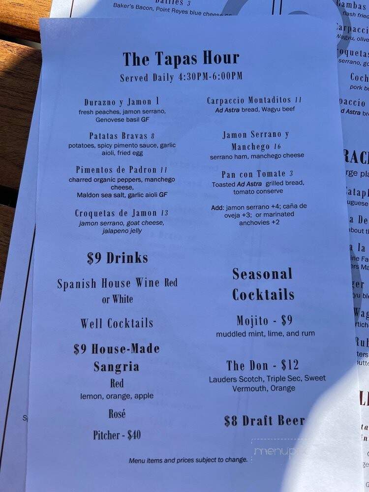 Esteban Restaurant at the Casa Munras Hotel - Monterey, CA menu_pic
