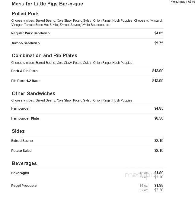 Little Pigs Bar-b-que - Easley, SC menu_pic